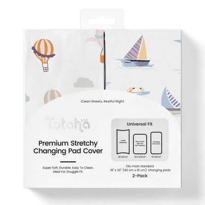 Picture of TotAha Premium Stretchy Changing Pad Covers (2-Pack)-Hypoallergenic, Silky Comfort, Buttery Soft, Calming Effect, All-Season Jersey-Knit 32 X 16 X 5'' Deep Pocket (Air Balloon & Sailboat)