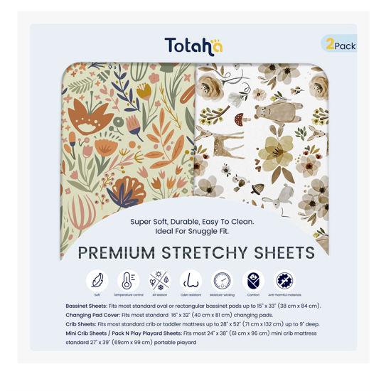 Picture of TotAha Changing Pad Cover, Buttery Soft Diaper Changing Pad Covers for Girls Boys, Super Stretchy Jersey Knit Changing Table Covers, 5'' Deep Pocket, 2 Pack