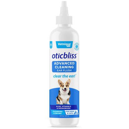 Picture of Vetnique Labs Oticbliss Ear Cleaner Wipes/Flushes for Dogs & Cats with Odor Control and Itch Relief Reduces Head Shaking - Clear The Ear