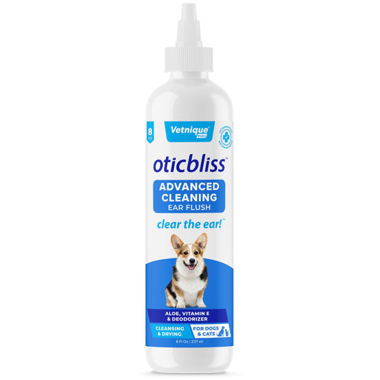 Picture of Vetnique Labs Oticbliss Ear Cleaner Wipes/Flushes for Dogs & Cats with Odor Control and Itch Relief Reduces Head Shaking - Clear The Ear