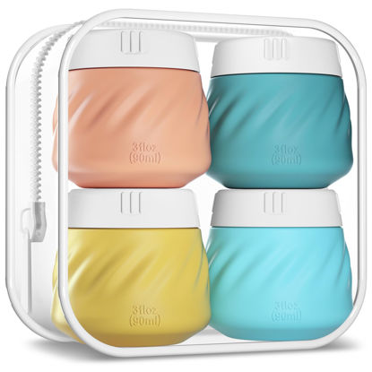 Picture of Gemice Travel Containers for Toiletries, Silicone Cream Jars TSA Approved Travel Size Containers with Toiletry Bag, Wide Mouth Leak-proof Travel Accessories with Lid for Cosmetic Cream (4 Pack)