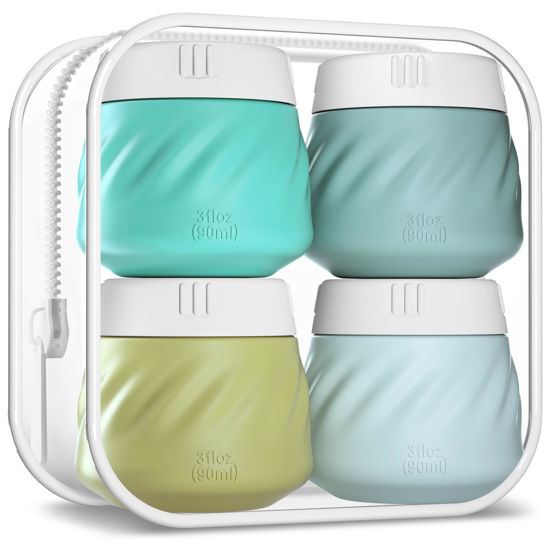 Picture of Gemice Travel Containers for Toiletries, Silicone Cream Jars TSA Approved Travel Size Containers with Toiletry Bag, Wide Mouth Leak-proof Travel Accessories with Lid for Cosmetic Cream (4 Pack)