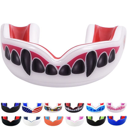 Picture of Oral Mart White/Red Youth Black Vampire Fangs Mouth Guard for Kids - Youth Mouthguard for Karate, Football, Martial Arts, Taekwondo, Boxing, Rugby, BJJ, Muay Thai, Soccer, Hockey (with Free Case)