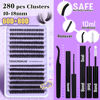 Picture of TOOCHUNAG Fluffy Clusters Lash Extension Kit Thick Eyelash Extension Kit 60D+80D Wispy Cluster Individual Lashes Kit with Lash Bond and Seal, Lash Remover, Eyelashes Tweezers (280Pcs,10-18mm)