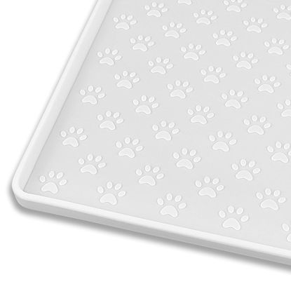 Picture of Ptlom Pet Placemat for Dog and Cat, Waterproof Silicone Pet Feeding Bowl Mats for Food and Water, Small Medium Large Dogs Mat Prevent Residues from Spilling to Floor, White, 18" 12"