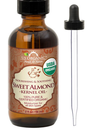 Picture of US Organic Sweet Almond Kernel Oil, USDA Certified Organic,100% Pure & Natural, Cold Pressed Virgin, Unrefined in Amber Glass Bottle w/Eyedropper, Sourced from Poland (2 oz (56 ml))