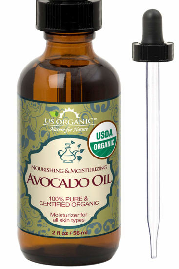 Picture of US Organic Avocado Oil Unrefined Virgin, USDA Certified Organic, 100% Pure & Natural, Cold Pressed, in Amber Glass Bottle w/Glass Eye dropper for Easy Application (2 oz (Small))