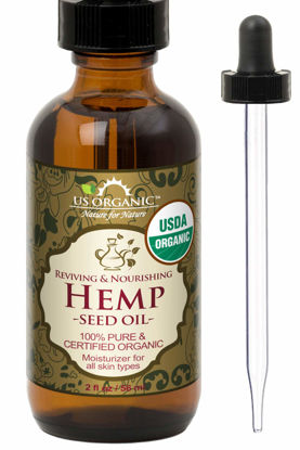 Picture of US Organic Hemp Seed Oil, Certified Organic, Pure & Natural, Cold Pressed Virgin, Unrefined, Amber Glass Bottle with Glass Eye Dropper for Easy Application (2 oz (56 ml))