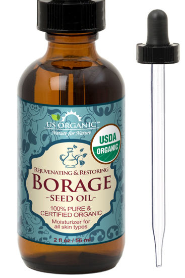 Picture of US Organic Borage seed Oil (18% GLA), USDA Certified Organic, 100% Pure & Natural, Cold Pressed, aka Starflower oil, in Amber Glass Bottle w/Eye dropper for Easy Application (2 oz (56 ml))