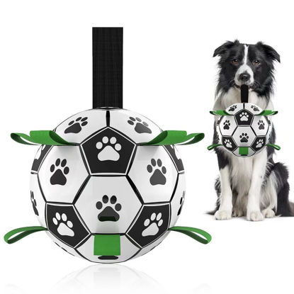 Picture of QDAN Dog Toys Soccer Ball with Straps, Interactive Dog Toys for Tug of War, Puppy Birthday Gifts, Dog Tug Toy, Dog Water Toy, Durable Dog Balls World Cup for Small & Medium Dogs（6 Inch）