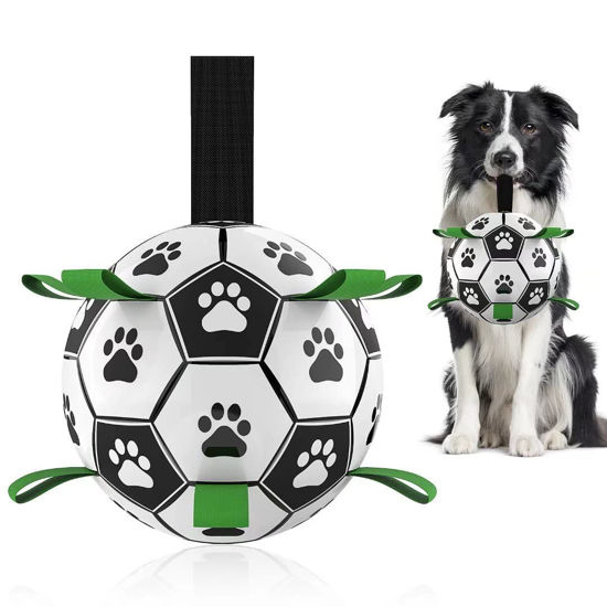 Picture of QDAN Dog Toys Soccer Ball with Straps, Interactive Dog Toys for Tug of War, Puppy Birthday Gifts, Dog Tug Toy, Dog Water Toy, Durable Dog Balls World Cup for Small & Medium Dogs（6 Inch）