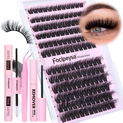 Picture of Fluffy Eyelash Extension Kit D Curl Lash Extension Kit Volume Lash Clusters 10-18mm Mixed Individual Eyelashes Kit with Lash Bond and Seal and Remover Lash Applicator for Lash Extension Beginners