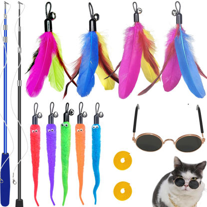 Picture of ZPH Cat Toys Interactive for Indoor Cats,2PCS Retractable Cat Wand Toys,9PCS Teaser Toys&1PCS Cat Eyeglasses Cat Toy,Interactive Feather Toy for Teaser Play and Chase Exercise with Kitten