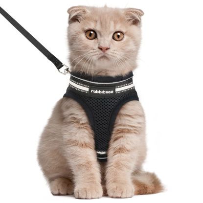 Picture of rabbitgoo Cat Harness and Leash Set for Walking Escape Proof, Adjustable Soft Kittens Vest with Reflective Strip for Cats, Comfortable Outdoor Vest, Black, L