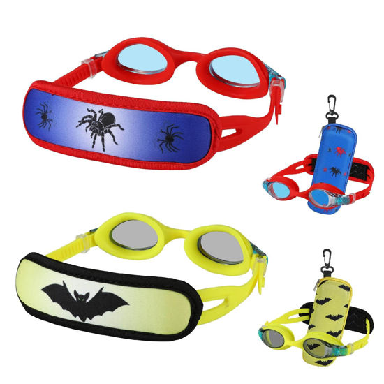 Picture of RUIGAO 2PK Toddler Goggles 2/3/4/5/6 Yr old, Toddler Goggles No Hair Pull, Red/Yellow Swimming Goggles for Boys