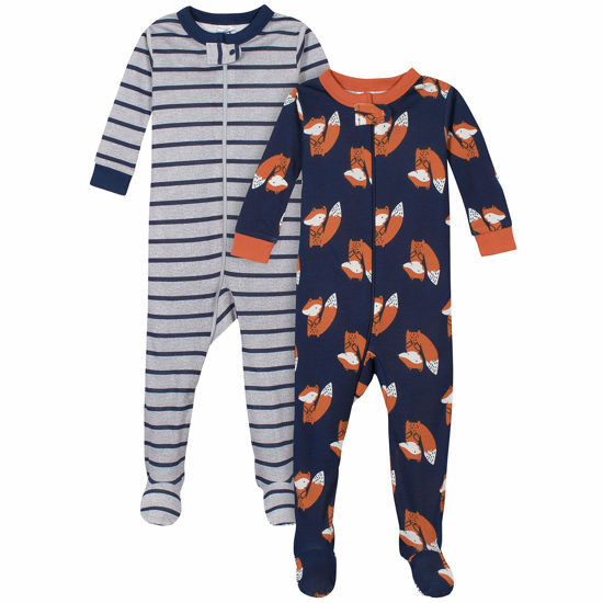 Picture of Gerber Baby Boys' 2-Pack Footed Pajamas, Fox Grey, 9 Months