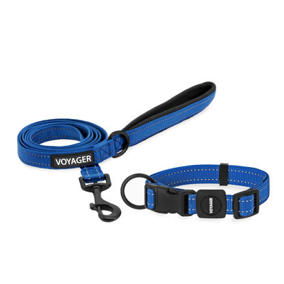 Picture of Voyager Reflective Dog Leash Collar Set with Neoprene Handle Supports Small, Medium, and Large Breed Puppies, Cute and Heavy Duty for Walking, Running, and Training - Royal Blue, S