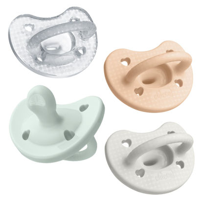 Picture of Chicco PhysioForma Luxe Silicone One Piece Pacifier for Babies Aged 0-6m | Fashion Textured Shield | BPA & Latex Free | Reusable Sterilizing Case | Multicolor, 4pk