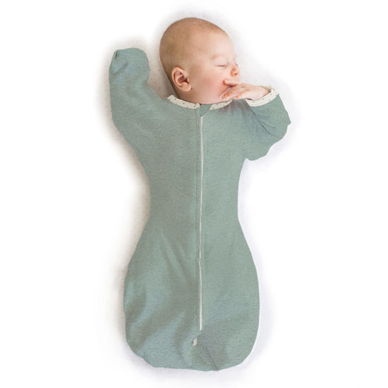 Picture of SwaddleDesigns Transitional Swaddle Sack with Arms Up Half-Length Sleeves and Mitten Cuffs, Small, 0-3 Months, 6-14 lbs, Heathered Jadeite (Arms Up Swaddle, Transition Swaddle Sleep Sack)