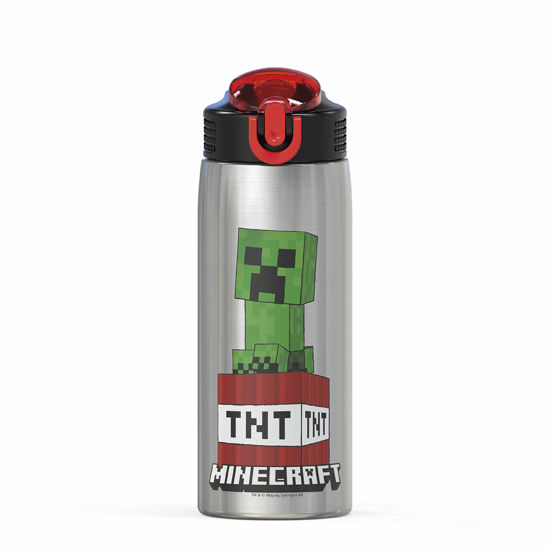 Picture of Zak Designs - MICI-V151 27oz Minecraft 18/8 Stainless Steel Water Bottle with Flip-up Straw Spout and Locking Spout Cover, Durable Cup for Sports or Travel (27oz, Minecraft Creeper)