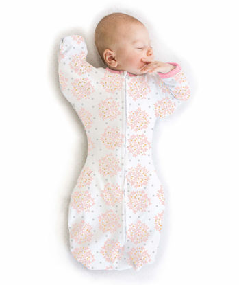 Picture of SwaddleDesigns Transitional Swaddle Sack with Arms Up Half-Length Sleeves and Mitten Cuffs, Small, 0-3 months, 6-14 lbs, Heavenly Floral, Pink (Arms Up Swaddle, Transition Swaddle Sleep Sack)