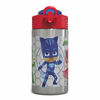 Picture of Zak Designs PJ Masks 15.5oz Stainless Steel Kids Water Bottle with Flip-up Straw Spout - BPA Free Durable Design, PJ Masks SS, Catboy, Owlette & Gekko, Single Wall