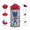 Picture of Zak Designs PJ Masks 15.5oz Stainless Steel Kids Water Bottle with Flip-up Straw Spout - BPA Free Durable Design, PJ Masks SS, Catboy, Owlette & Gekko, Single Wall