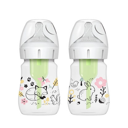 Picture of Dr. Brown’s Natural Flow® Anti-Colic Options+™ Wide-Neck Baby Bottle Designer Edition Bottles, Woodland Decos, 5 oz/150 mL, Level 1 Nipple, 2-Pack, 0m+