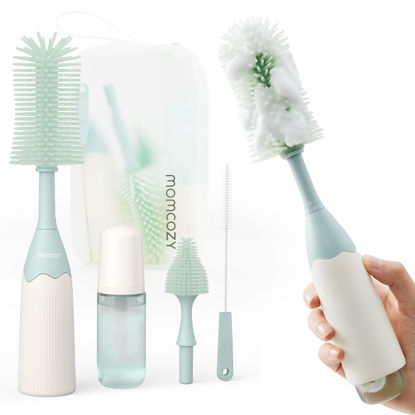 Picture of Momcozy Bottle Brush Kit, Innovative Push-Press Design for Better Cleaning - Baby Bottle Cleaner Brush for Baby Bottle, Breast Pumps, Nipples, and More - Can Generate Foam for Better Cleaning, Green