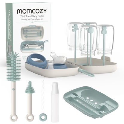 Picture of Momcozy Bottle Brush Set - Baby Bottle Cleaner Kit with Silicone Brush, Nipple Brush, Straw Brush, Soap Dispenser, Drying Rack - 7 in 1 Bottle Cleaning Tool for Home and Travel