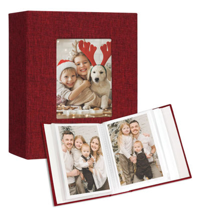 Picture of Vienrose Small Photo Album 4x6 holds 100 Photos 2 Pack, Mini Baby Photo Album Linen Cover for Gifts Wedding Family, Red