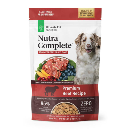 Picture of ULTIMATE PET NUTRITION Nutra Complete Raw Freeze Dried Dog Food, Veterinarian Formulated with Antioxidants, Prebiotics & Amino Acids (5 Ounce, Beef)