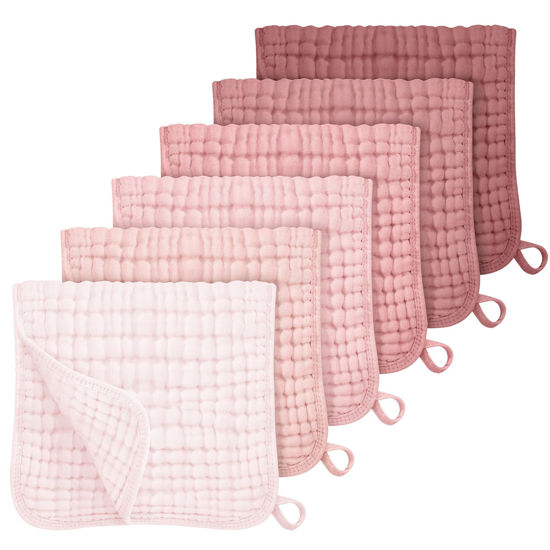 Picture of Looxii Muslin Burp Cloths 100% Cotton Muslin Cloths Large 20''x10'' Extra Soft and Absorbent 6 Pack Baby Burping Cloth for Boys and Girls Gradient Pink