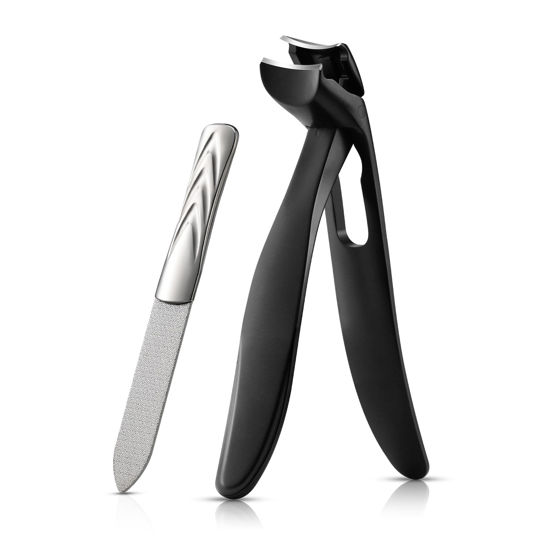 Picture of BEZOX Ergonomic Angled Head Senior Toenail Clipper for Thick and Ingrown Nails - Large Finger Nail Clippers Adult with Metal Nail File, Premium Nail Cutter Trimmer for Men and Women - Black