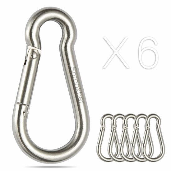 Picture of sprookber Stainless Steel Spring Snap Hook Carabiner - 304 Stainless Steel Caribeener Clips, Set of 6