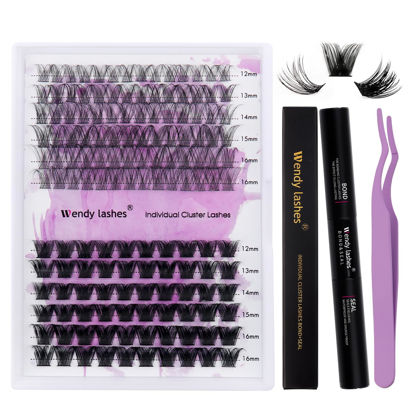 Picture of DIY Lash Extension Kit Lash Clusters Thin Band Matte Black D Curl Individual Lashes Strong Hold Waterproof Lash Bond and Seal Glue Nice Grip Eyelash Clusters Tweezers at Home(Classic/Mega Kit)