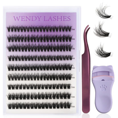 Picture of Self Adhesive Eyelashes Press On Lash Clusters 60/80/100D Eyelash Clusters Kit 3D Curl Lash Extension Kit 12-16mm Pre-Glued Cluster Lashes DIY Eyelash Extensions No Remover Lashes Self Application