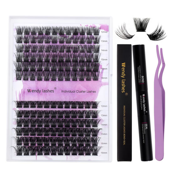 Picture of DIY lash Extension Kit Lash Cluster Kit Cluster Eyelash Extensions Individual Lashes Eyelash Clusters Mascara Brush Lash Band and Seal Cluster Lash Applicator Individual Lashes Kit(Natural/Volume Kit)