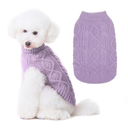 Picture of BINGPET Dog Knitted Sweaters - Turtleneck - Classic Cable Knit Dog Jumper Coat Warm Sweartershirts Outfits for Dogs Cats in Autumn Winter