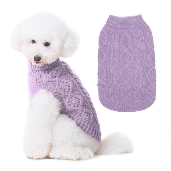 Picture of BINGPET Dog Knitted Sweaters - Turtleneck - Classic Cable Knit Dog Jumper Coat Warm Sweartershirts Outfits for Dogs Cats in Autumn Winter