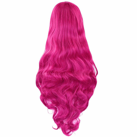 Picture of Rbenxia Curly Cosplay Wig Long Hair Heat Resistant Spiral Costume Wigs Anime Fashion Wavy Curly Cosplay Daily Party Rose Red 32" 80cm