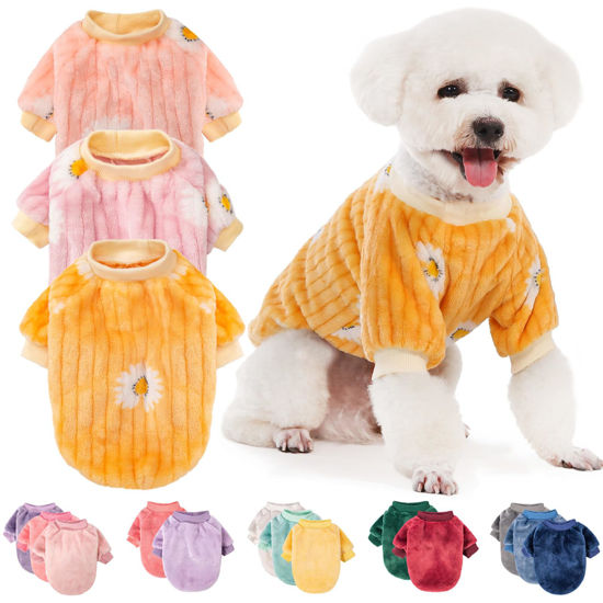 Picture of Dog Sweater, Pack of 2 or 3, Dog Clothes, Dog Coat, Dog Jacket for Small or Medium Dogs Boy or Girl, Ultra Soft and Warm Cat Pet Sweaters (Pink,Violet,Yellow, Small)