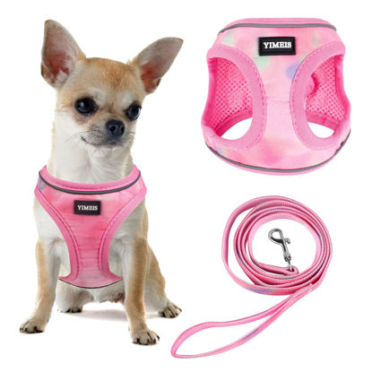 Picture of YIMEIS Dog Harness and Leash Set, No Pull Soft Mesh Pet Harness, Reflective Adjustable Puppy Vest for Small Medium Large Dogs, Cats (Tie-dye Pink, X-Small (Pack of 1)