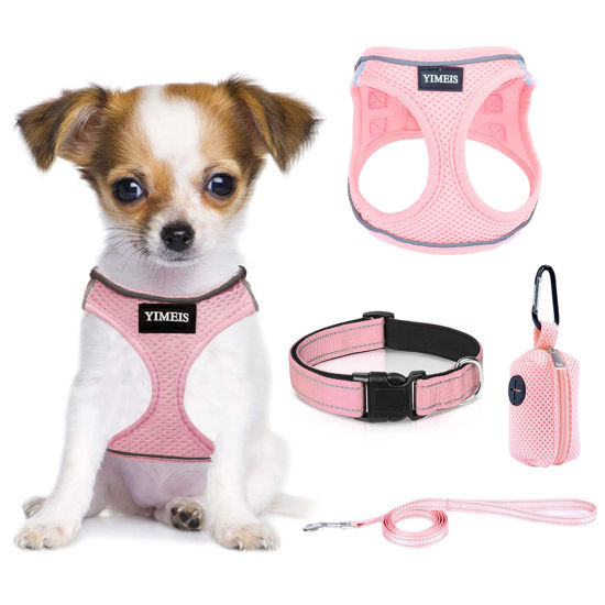 Picture of YIMEIS Dog Harness and Leash Set, No Pull Soft Mesh Pet Harness, Reflective Adjustable Puppy Vest for Small Medium Large Dogs, Cats (Pink-Update, Medium (Pack of 1)