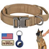 Picture of DAGANXI Tactical Dog Collar, Adjustable Military Training Nylon Dog Collar with Control Handle and Heavy Metal Buckle for Medium and Large Dogs, with Patches and Airtags Case (M, Brown)