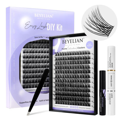 Picture of BEYELIAN Lash Extension Kit - 168 Pcs C Curl 10-16mm Clusters with Bond, Seal, Remover and Applicator DIY Lash Extensions Easy to Apply at Home Application (Style3, Black)