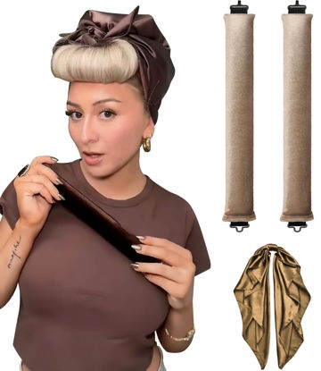 Picture of Heatless Hair Curling Set - Overnight Curls Rods, Headband, Silk Hair Wrap for Blowout Look on Short Hair