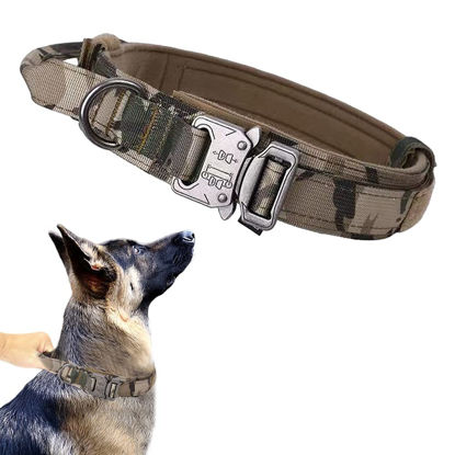 Picture of Tactical Dog Collar Military Dog Collar Adjustable Nylon Dog Collar Heavy Duty Metal Buckle with Handle for Dog Training (Camo,M)