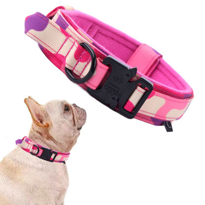 Picture of Tactical Dog Collar Military Dog Collar Adjustable Nylon Dog Collar Heavy Duty Metal Buckle with Handle for Dog Training (Pink Camo,S)