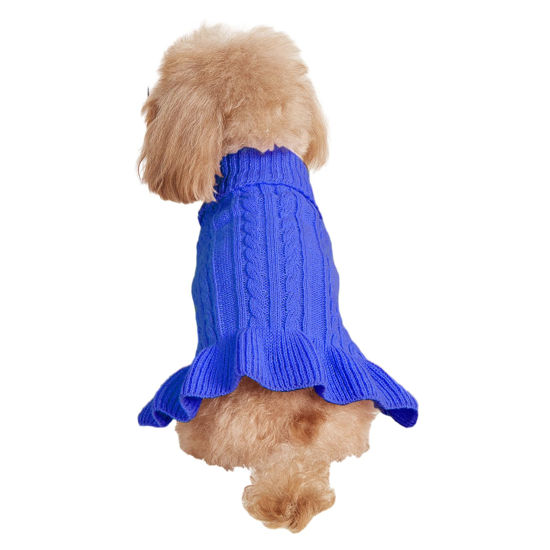 Picture of Bwealthest Dog Sweater, Warm Pet Sweaters for Small Dogs Medium Dogs Large Dogs, Cute Knitted Classic Cat Sweater Dog Clothes Coat for Girls Boys Dog Puppy Cat (Large, Dress - drak Blue)